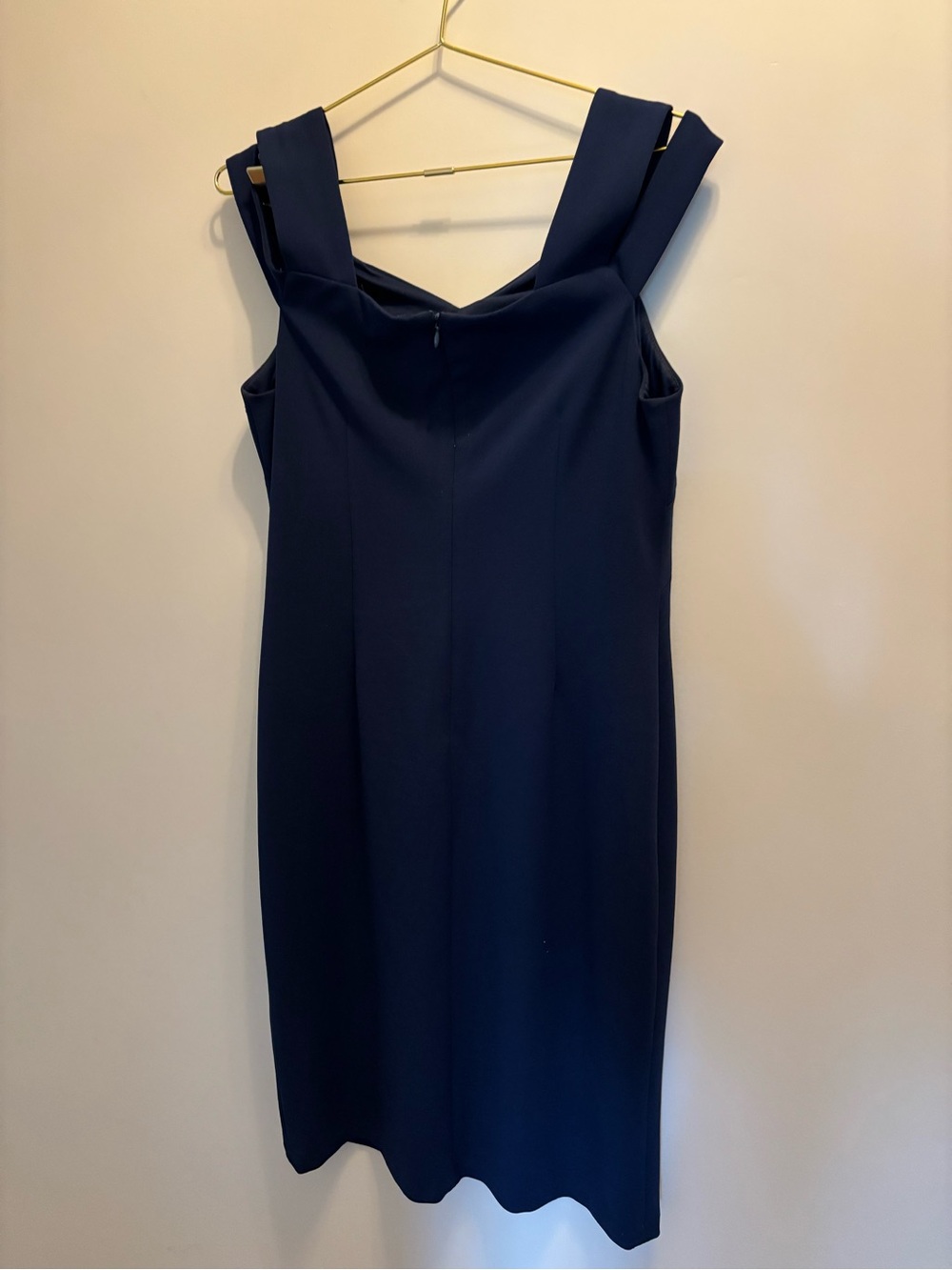 CeCe Navy Wide-Strap Midi Sheath Dress